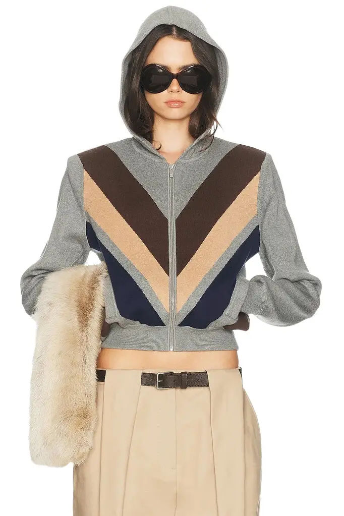 Helsa Keeghan Color Block Knit Zip Hoodie