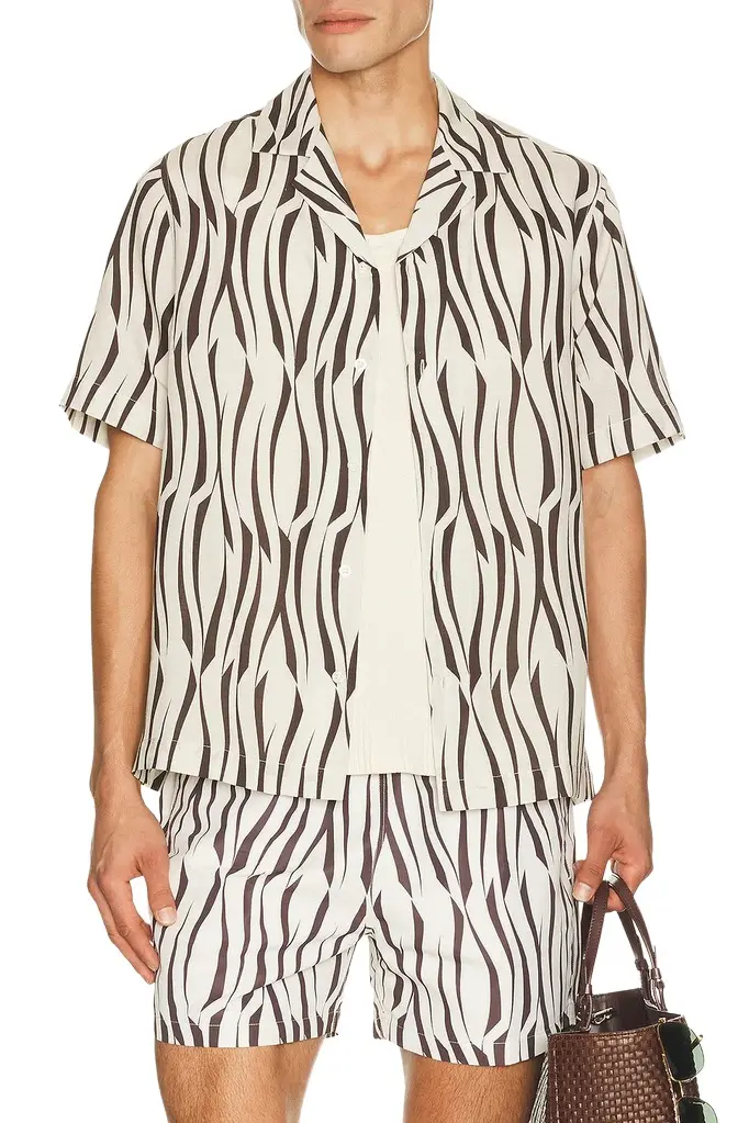 Frescobol Carioca Roberto Lyocell Blend Vento Print Short Sleeve Shirt
