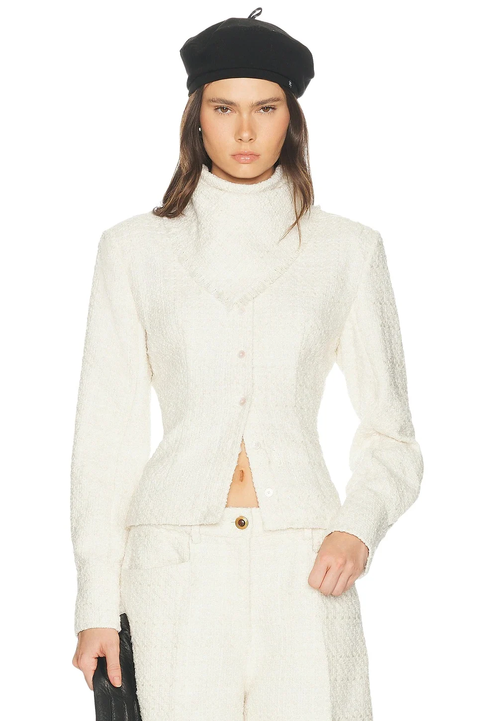 Helsa Tweed Button Down Shirt With Bandana