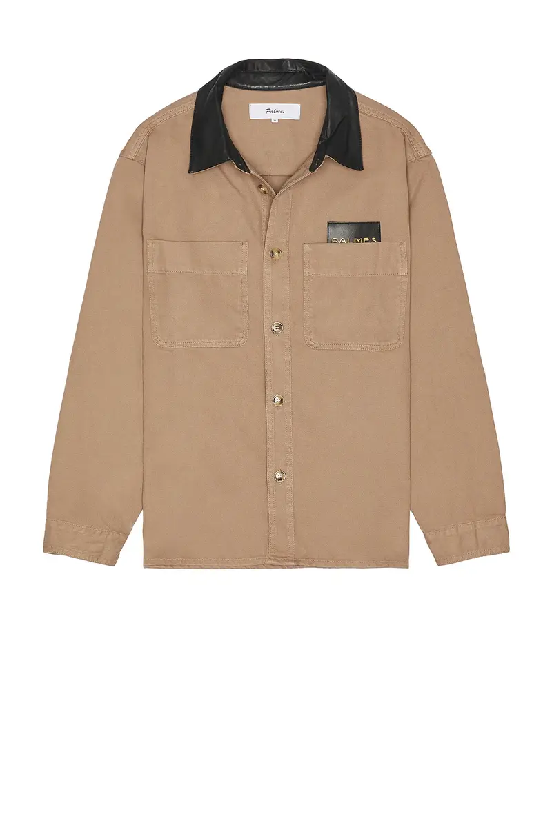 Palmes Twill Leather Collar Overshirt | Thumbnail 4 Palmes Twill Leather Collar Overshirt | Thumbnail 4