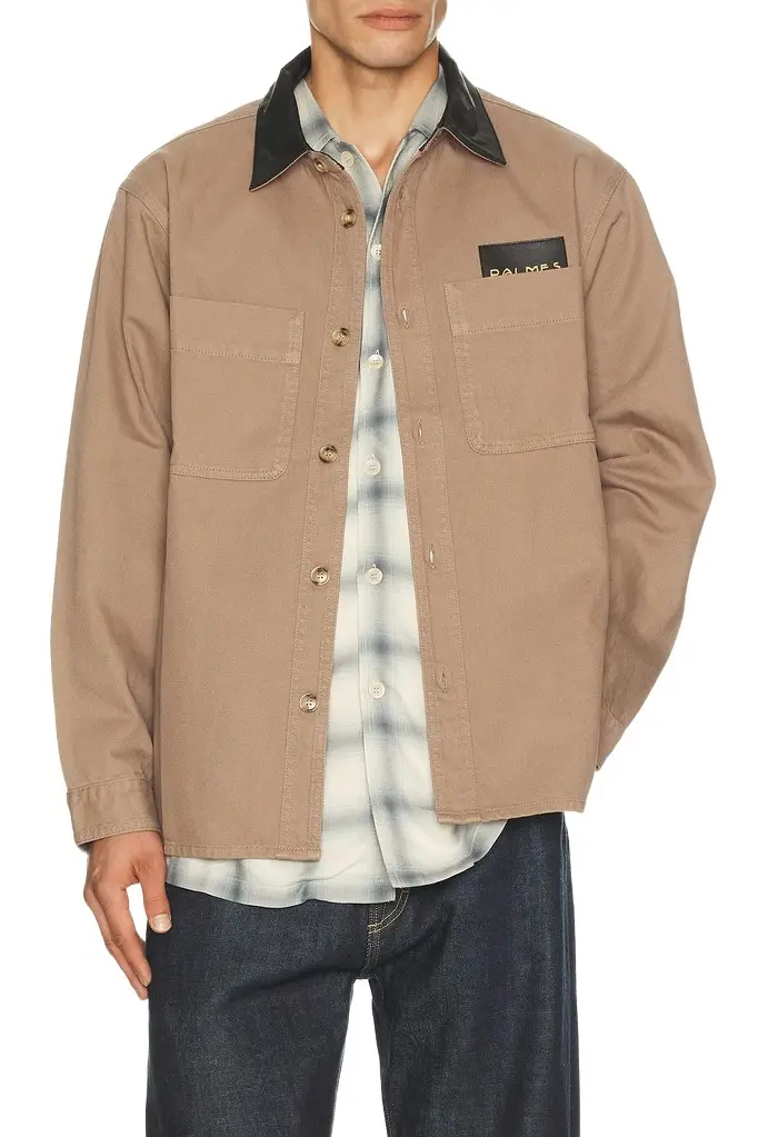 Palmes Twill Leather Collar Overshirt