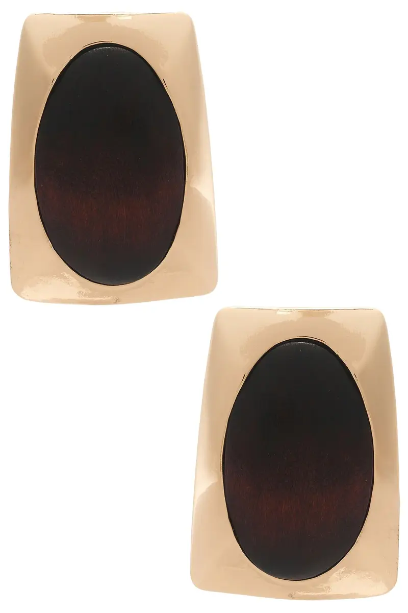 Rich Brown Center Dramed By Sleek Gold-tone Metal Earrings Rich Brown Center Dramed By Sleek Gold-tone Metal Earrings