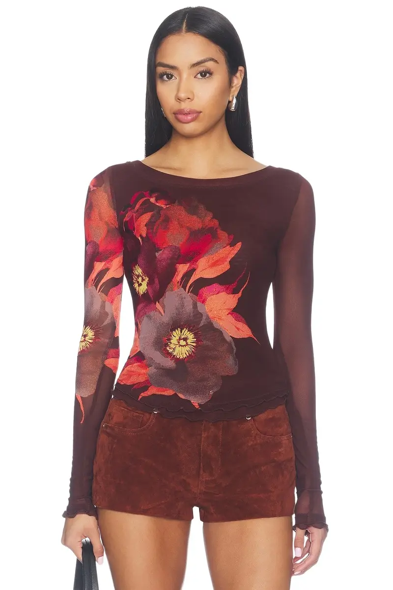 Free People Lilly Printed Long Sleeve Tee