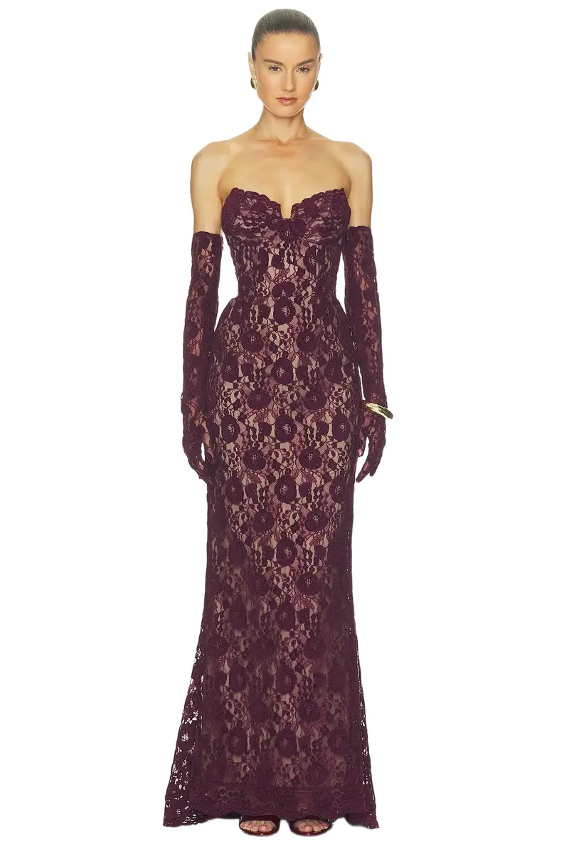 Bronx and Banco Lace Strapless Gown With Gloves