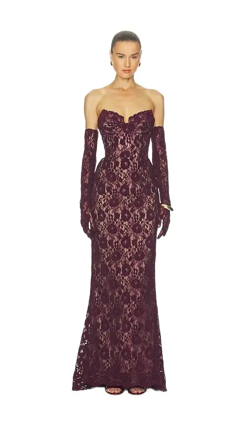 Lace Strapless Gown With Gloves Lace Strapless Gown With Gloves