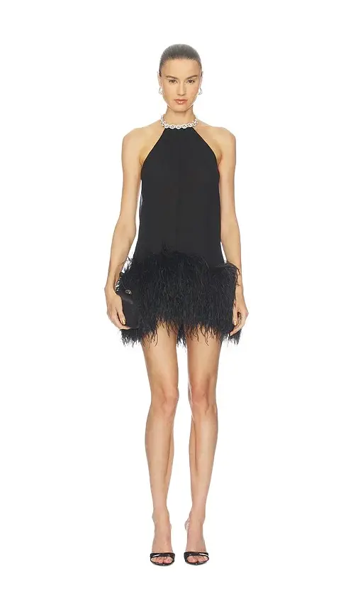 Halter Neck Mini Dress With Feather Trim