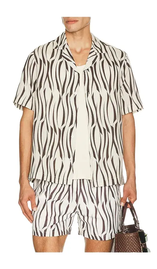 Frescobol Carioca Roberto Lyocell Blend Vento Print Short Sleeve Shirt