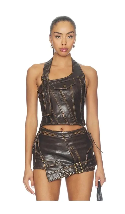 Off-shoulder Leather Crop Top