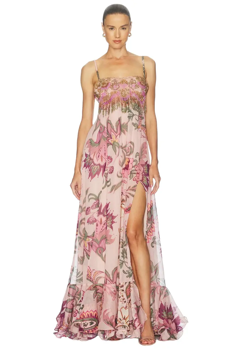 Boho Printed Flowing Slip Gown