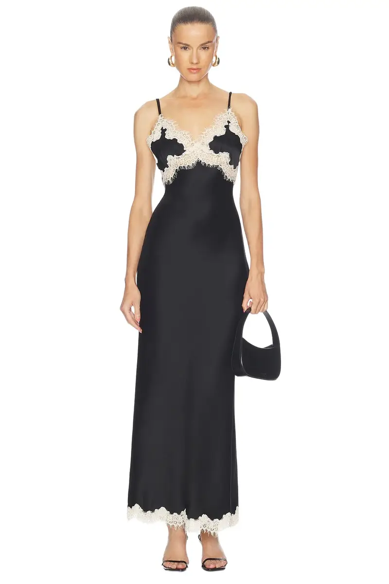 Alice + Olivia Alice + Olivia Julietta Hi Slit Lace Trim Maxi Slip Dress