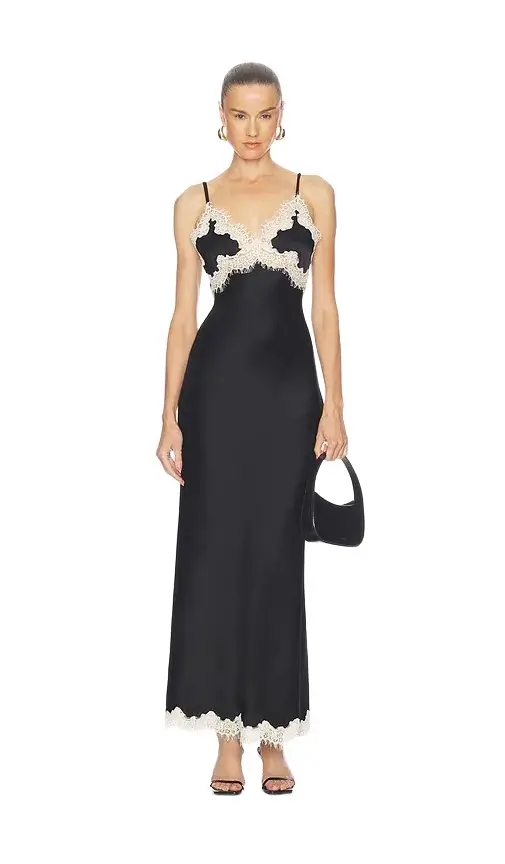 Alice + Olivia Julietta Hi Slit Lace Trim Maxi Slip Dress
