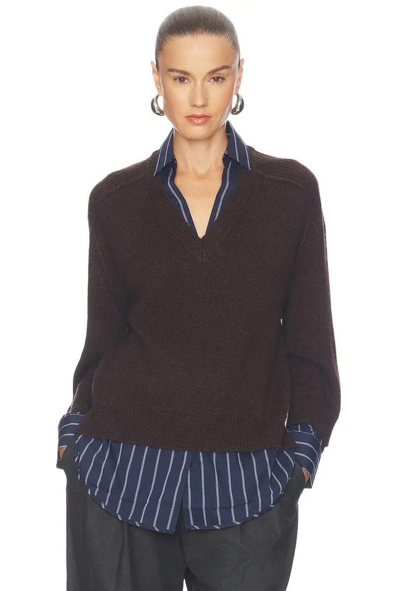 BROCHU WALKER V-neck Printed Layered Pullover Sweater