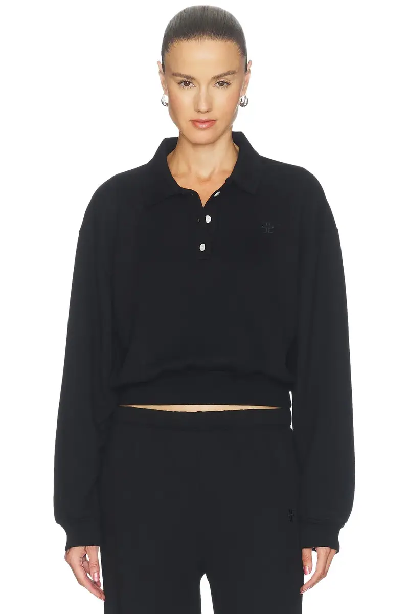 French Terry Cropped Polo Sweatshirt French Terry Cropped Polo Sweatshirt