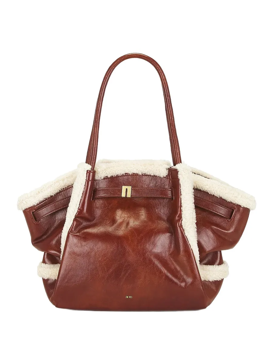 JW PEI Hana Medium Faux Shearling Trim Tote Bag