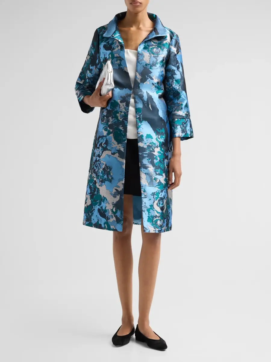 Ming Wang Women's Abstract Jacquard Spread-Collar Coat | Thumbnail 2