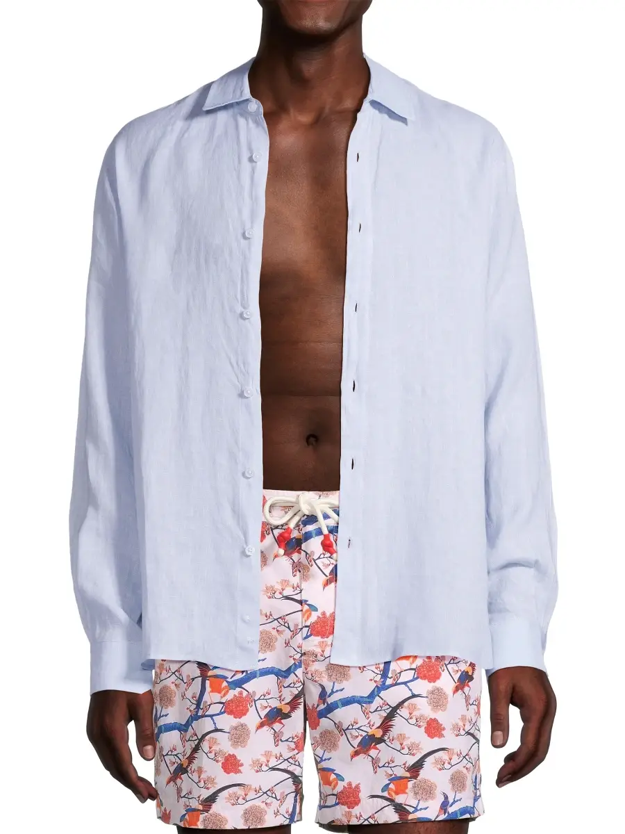 Orlebar Brown Men's Justin Linen Button-Front Shirt | Thumbnail 3 Orlebar Brown Men's Justin Linen Button-Front Shirt | Thumbnail 3