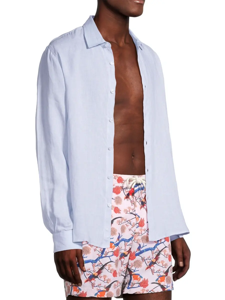 Orlebar Brown Men's Justin Linen Button-Front Shirt | Thumbnail 4 Orlebar Brown Men's Justin Linen Button-Front Shirt | Thumbnail 4