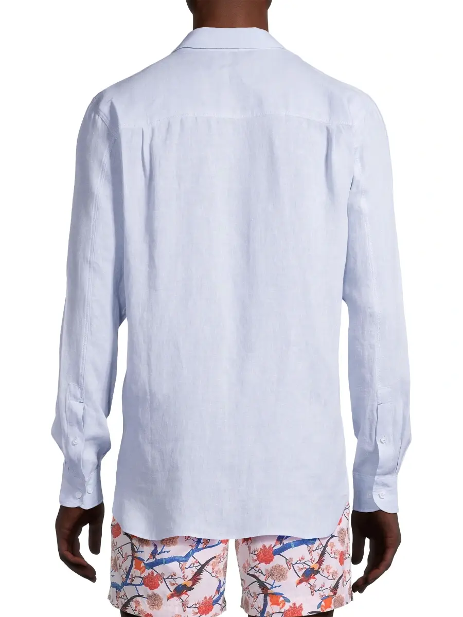 Orlebar Brown Men's Justin Linen Button-Front Shirt | Thumbnail 5 Orlebar Brown Men's Justin Linen Button-Front Shirt | Thumbnail 5