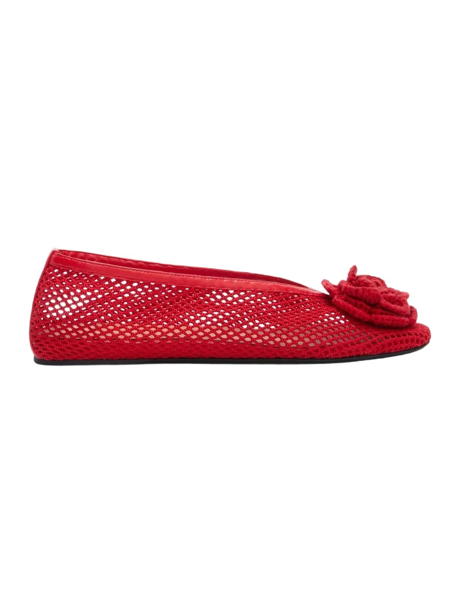 Ganni Women's Jenny Mesh Floral Appliqué Ballet Flats