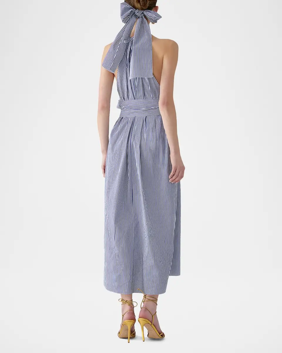 Carolina Herrera Embroidered Striped Cotton Halter Midi Dress | Thumbnail 3