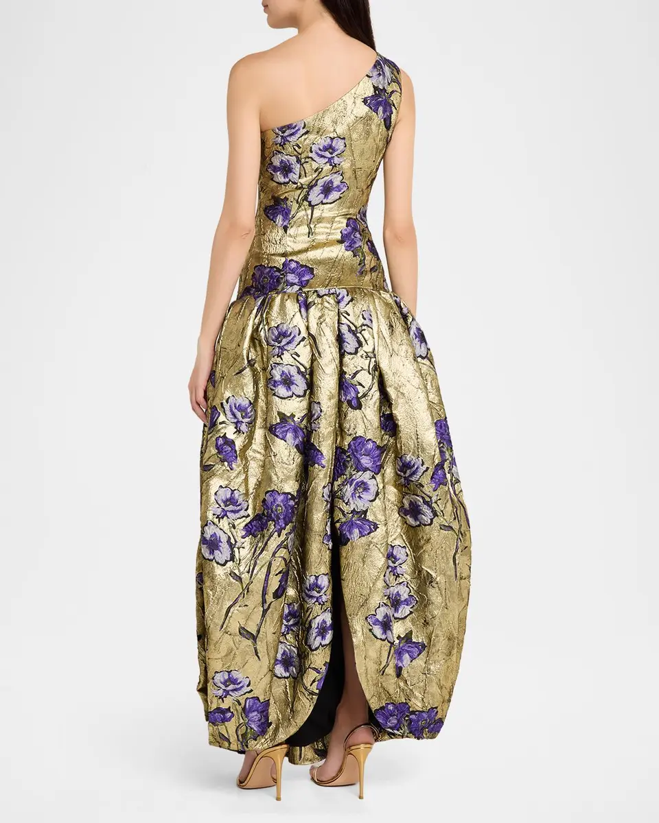 Atelier Prabal Gurung One-Shoulder Metallic Floral Jacquard Drop-Waist Bubble Gown | Thumbnail 3 Atelier Prabal Gurung One-Shoulder Metallic Floral Jacquard Drop-Waist Bubble Gown | Thumbnail 3