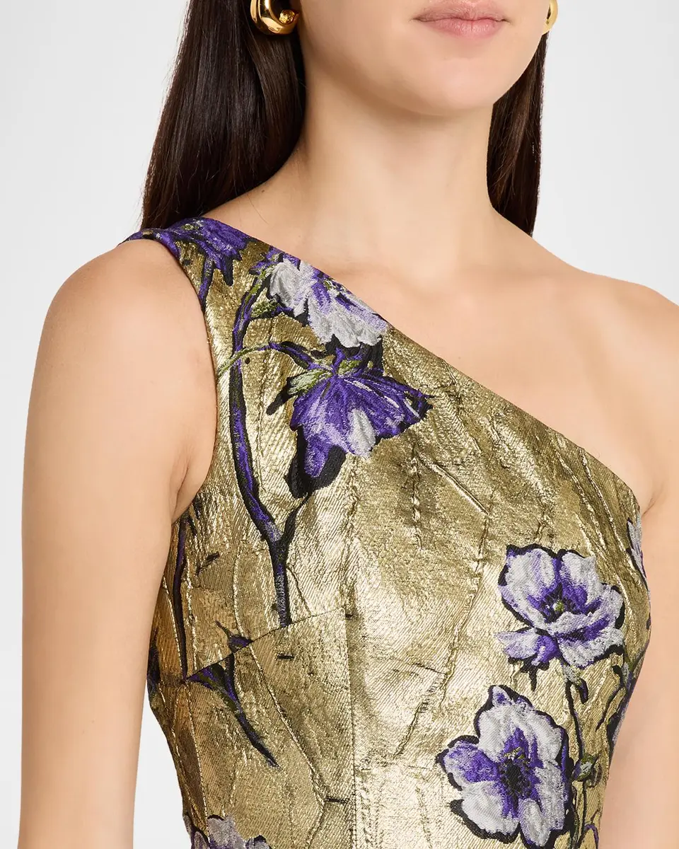 Atelier Prabal Gurung One-Shoulder Metallic Floral Jacquard Drop-Waist Bubble Gown | Thumbnail 5 Atelier Prabal Gurung One-Shoulder Metallic Floral Jacquard Drop-Waist Bubble Gown | Thumbnail 5