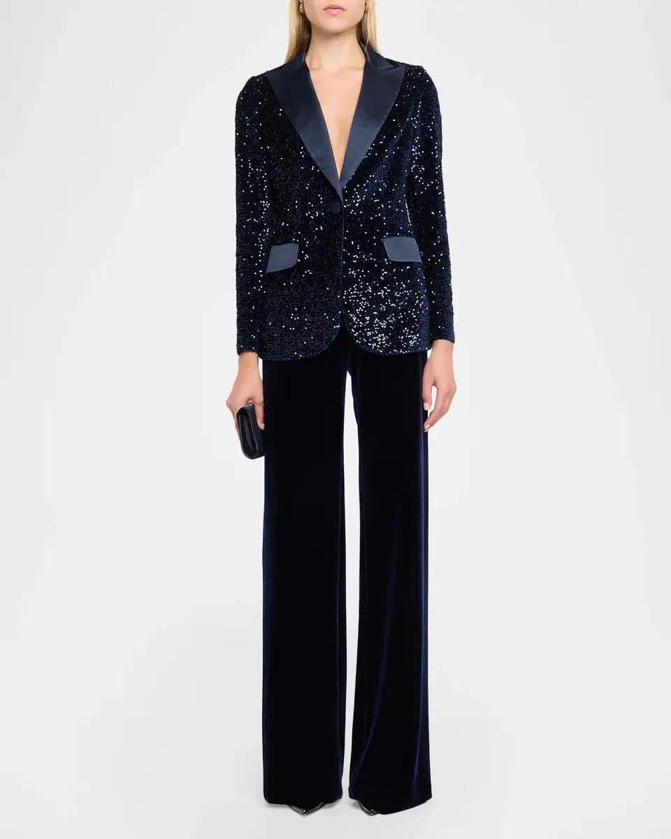 Rickie Freeman for Teri Jon Satin-Trim Sequin Blazer | Thumbnail 2