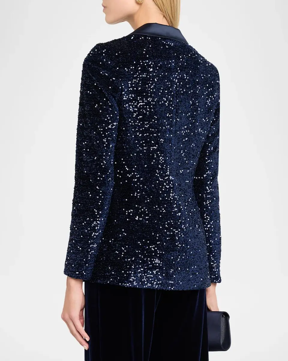 Rickie Freeman for Teri Jon Satin-Trim Sequin Blazer | Thumbnail 3