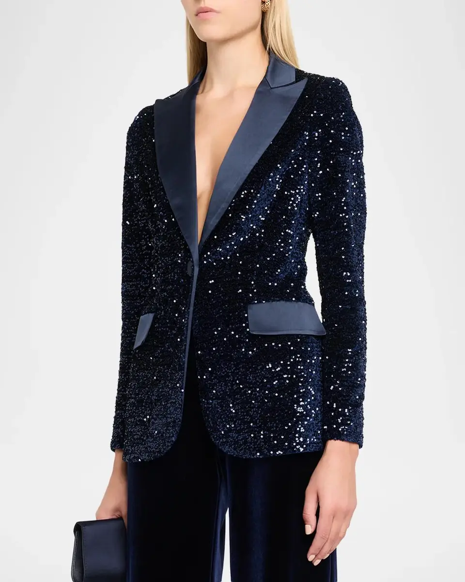 Rickie Freeman for Teri Jon Satin-Trim Sequin Blazer | Thumbnail 4