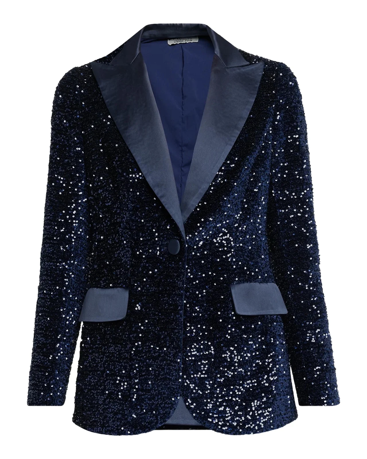 Satin-Trim Sequin Blazer