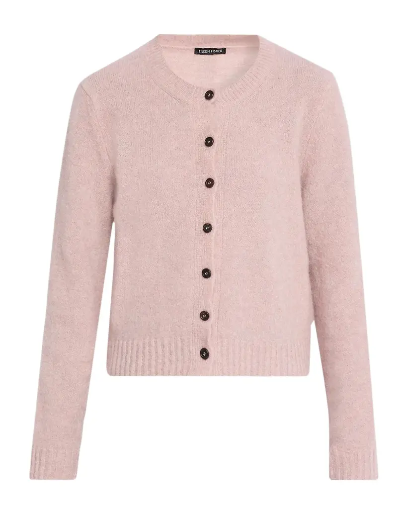 Eileen Fisher Brushed Crewneck Mohair-Wool Cardigan