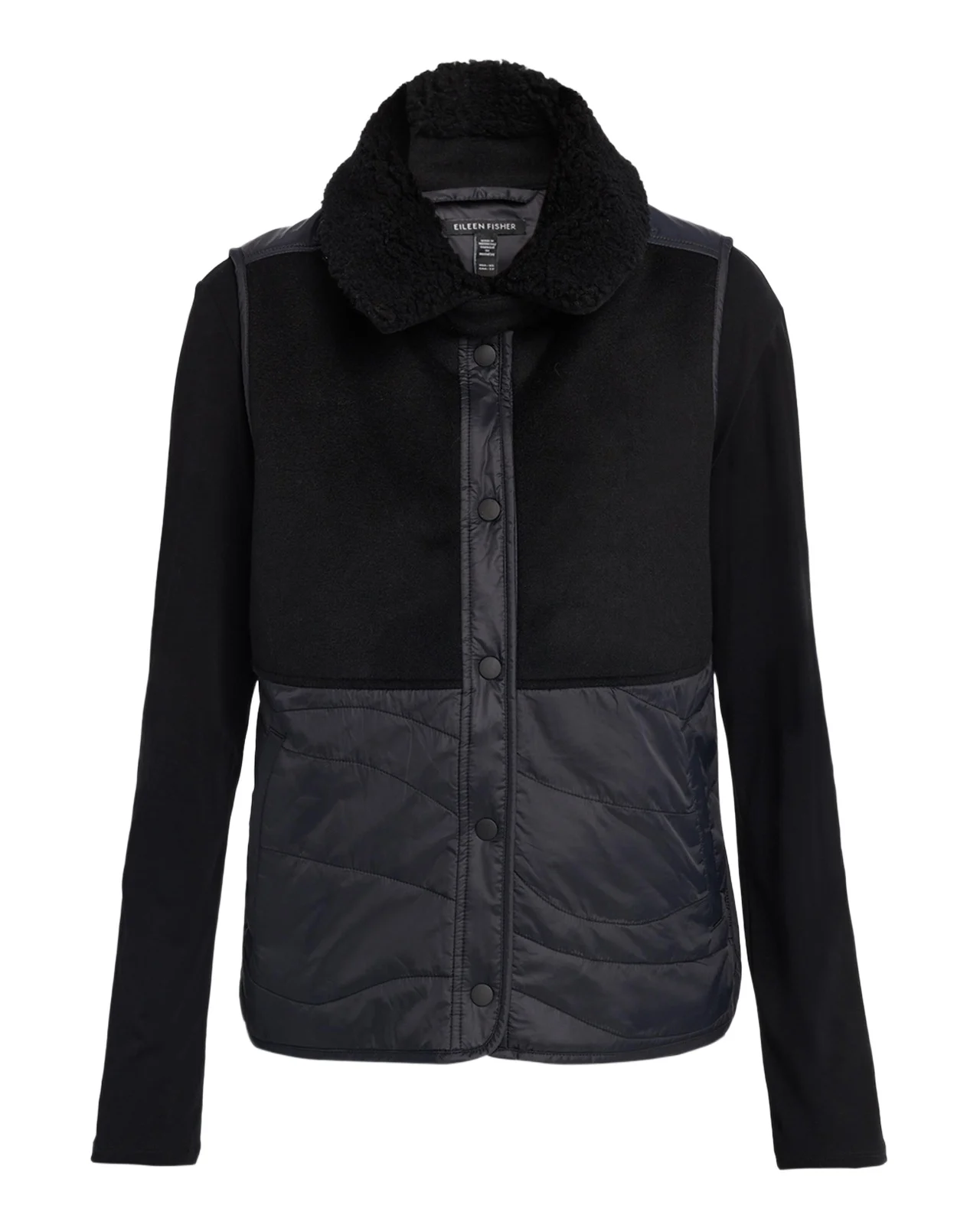 Eileen Fisher Quilted Fleece-Trim Vest