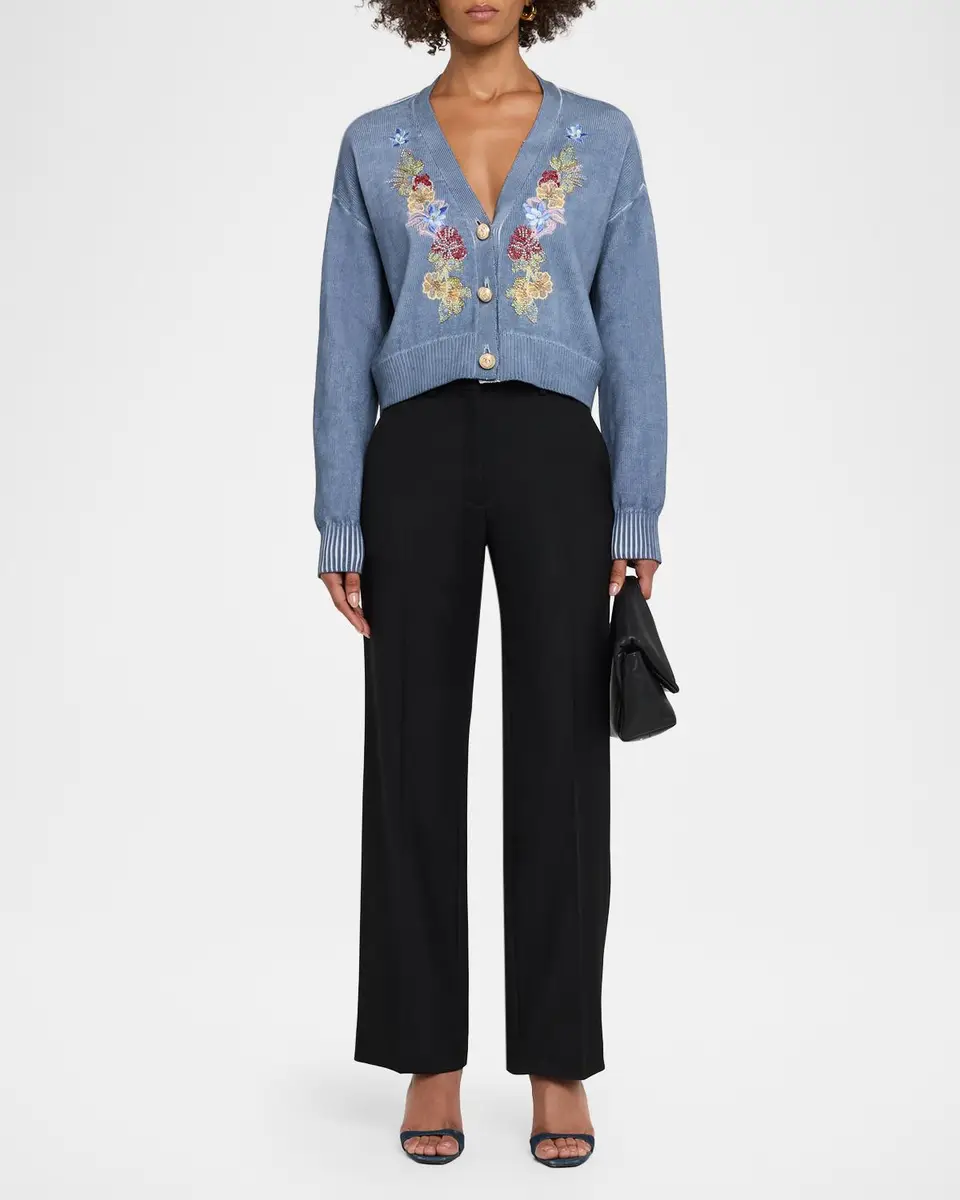 Cinq à Sept Lita Floral Embroidered Cropped Cardigan | Thumbnail 2