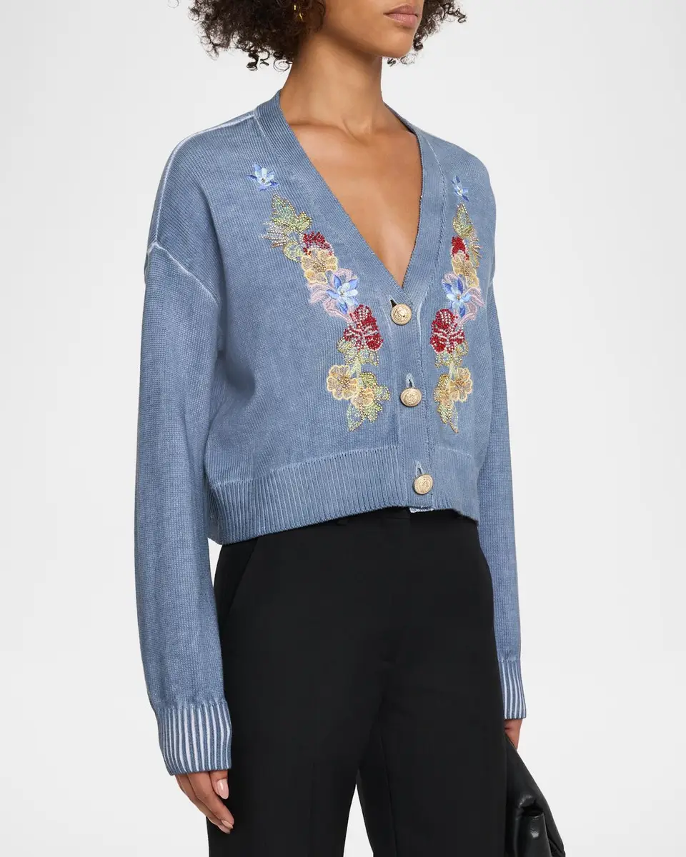Cinq à Sept Lita Floral Embroidered Cropped Cardigan | Thumbnail 4