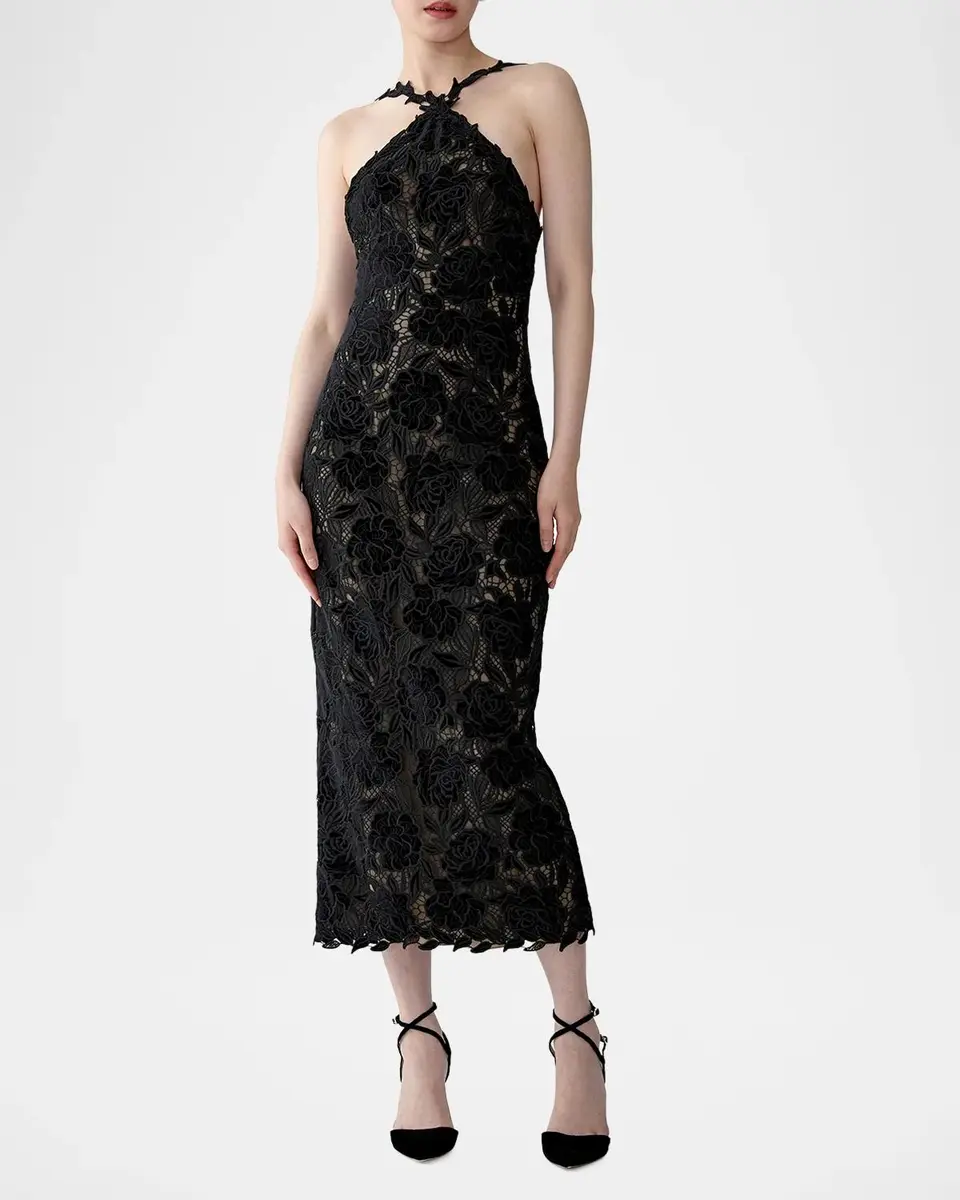 Carolina Herrera Floral Lace Halter Pencil Dress | Thumbnail 2