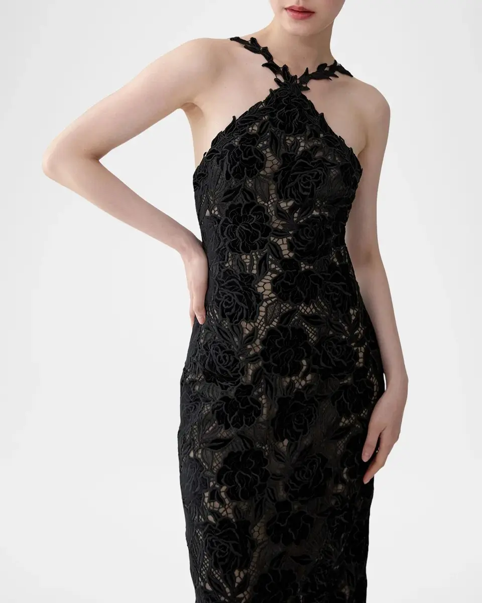 Carolina Herrera Floral Lace Halter Pencil Dress | Thumbnail 4
