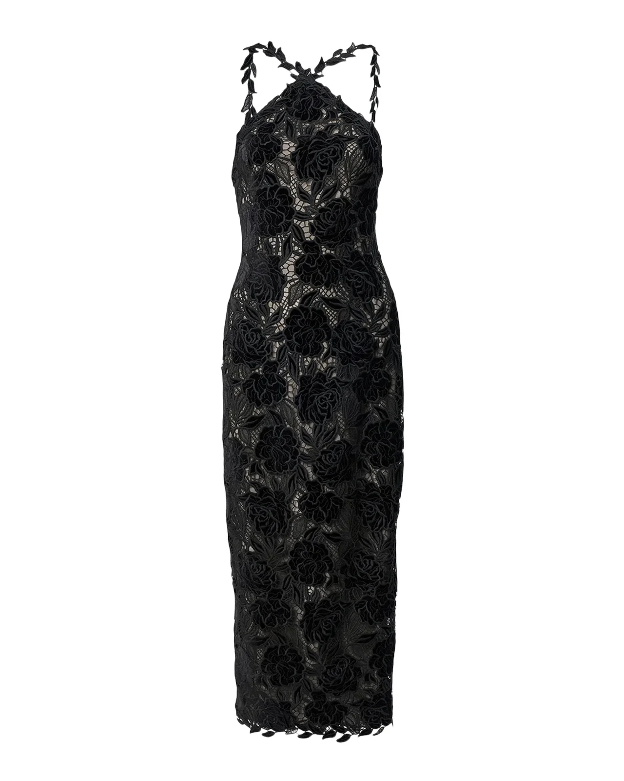 Floral Lace Halter Pencil Dress