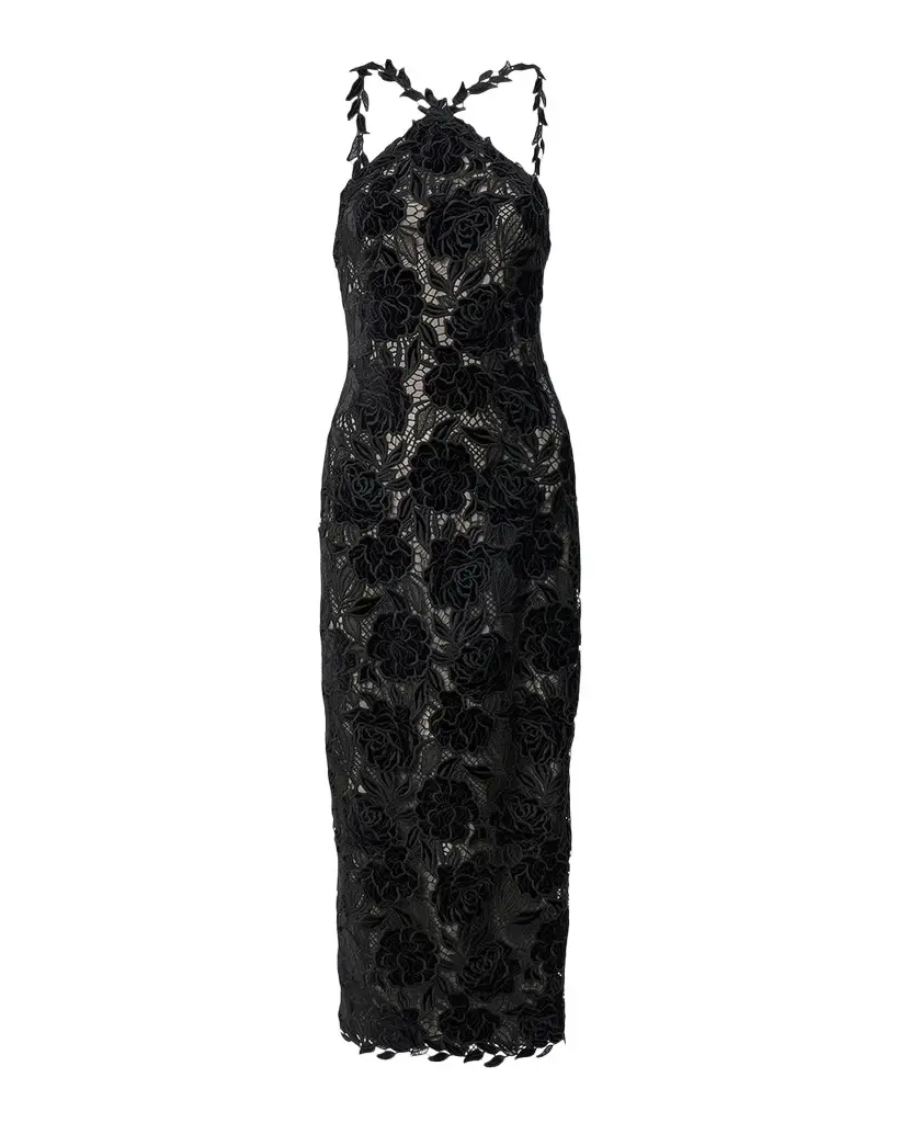 Carolina Herrera Floral Lace Halter Pencil Dress