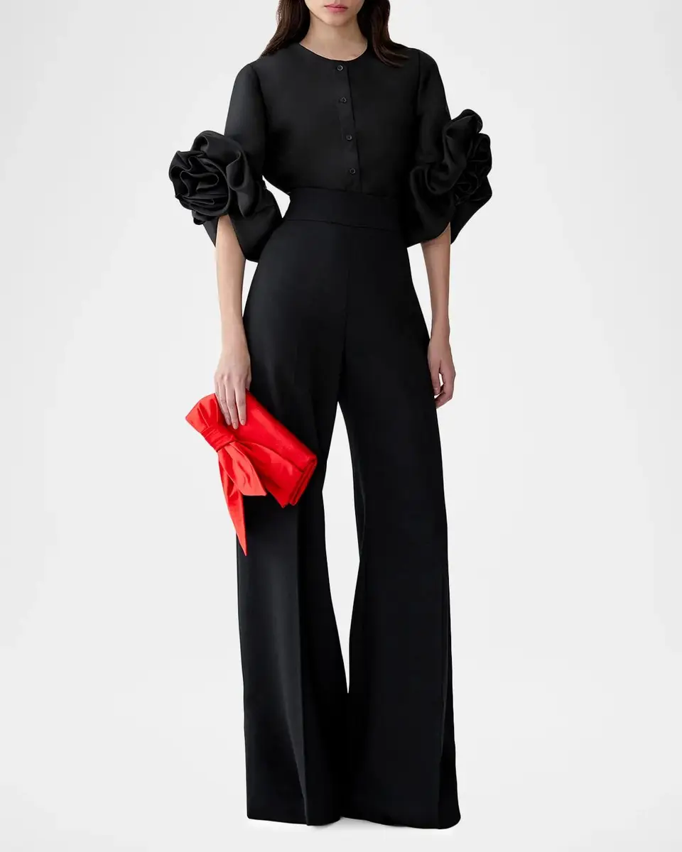 Carolina Herrera Silk Gazar Rosette-Sleeve Blouse | Thumbnail 2 Carolina Herrera Silk Gazar Rosette-Sleeve Blouse | Thumbnail 2