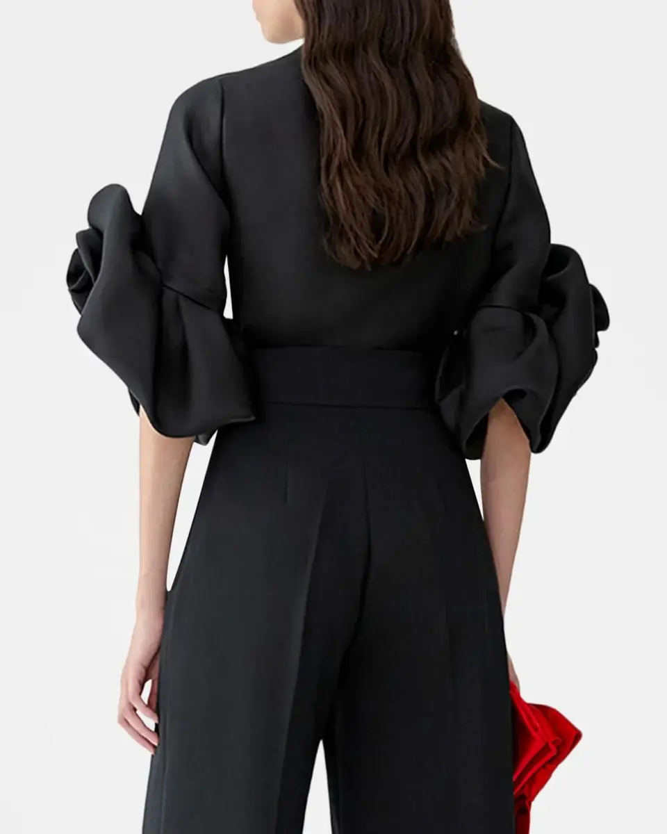 Carolina Herrera Silk Gazar Rosette-Sleeve Blouse | Thumbnail 3 Carolina Herrera Silk Gazar Rosette-Sleeve Blouse | Thumbnail 3