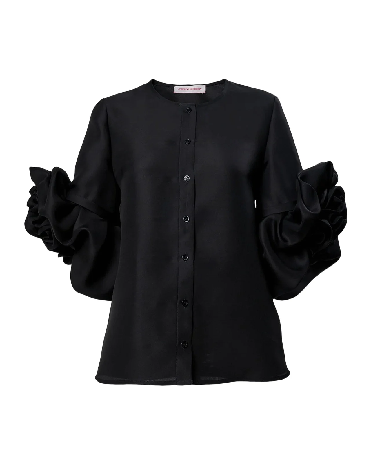 Carolina Herrera Silk Gazar Rosette-Sleeve Blouse
