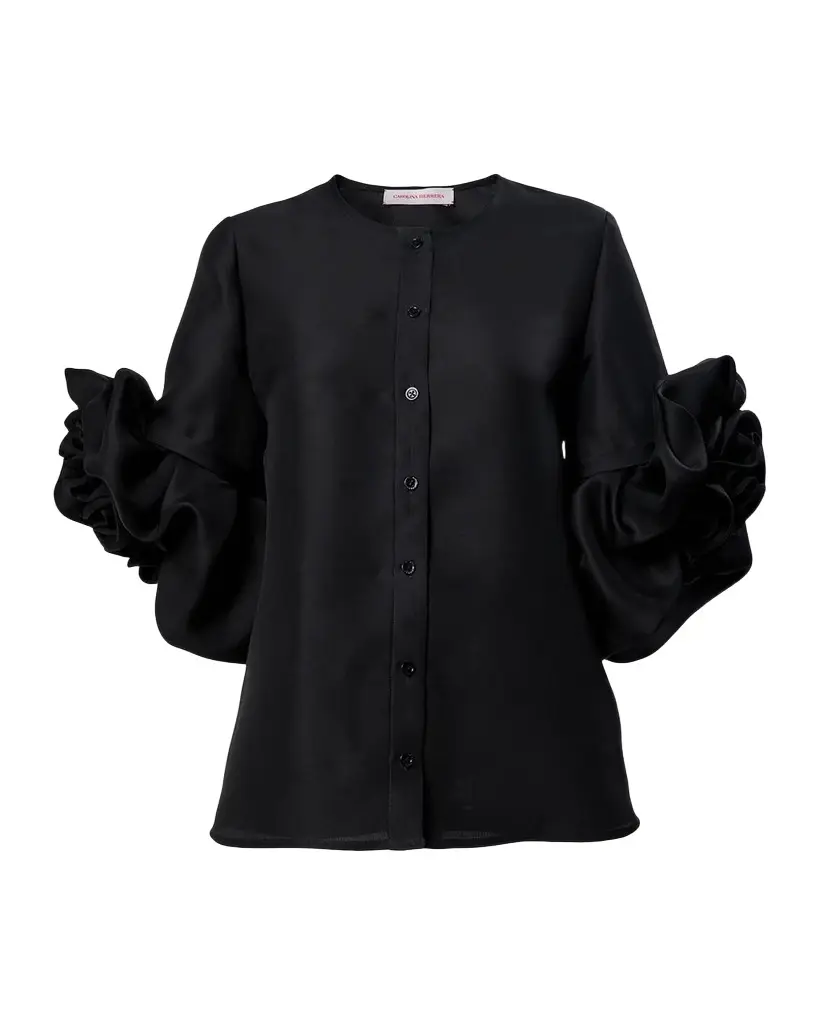Silk Gazar Rosette-Sleeve Blouse Silk Gazar Rosette-Sleeve Blouse