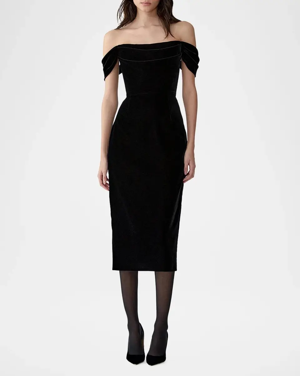 Carolina Herrera Velvet Off-Shoulder Midi Dress | Thumbnail 2 Carolina Herrera Velvet Off-Shoulder Midi Dress | Thumbnail 2