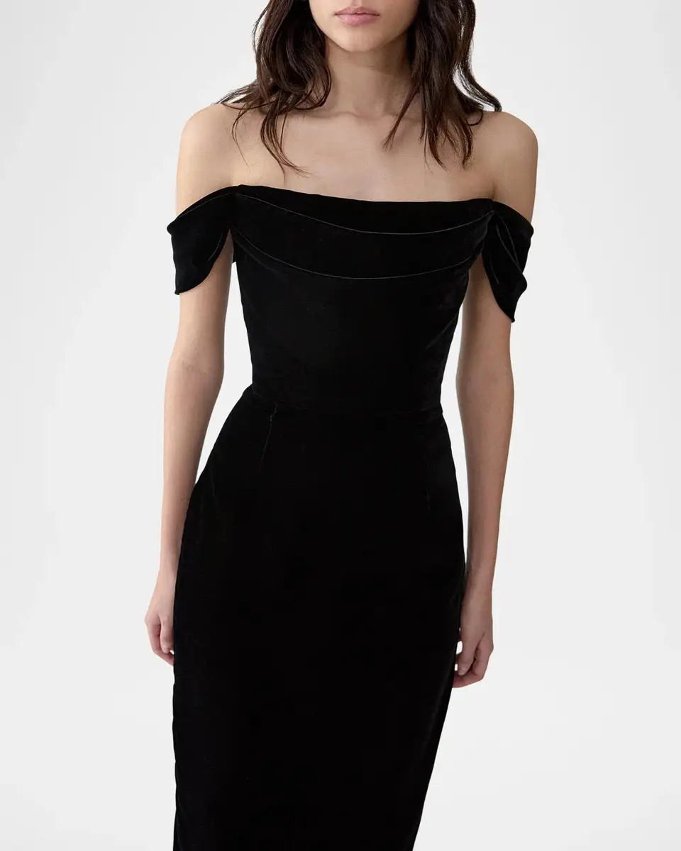 Carolina Herrera Velvet Off-Shoulder Midi Dress | Thumbnail 4 Carolina Herrera Velvet Off-Shoulder Midi Dress | Thumbnail 4