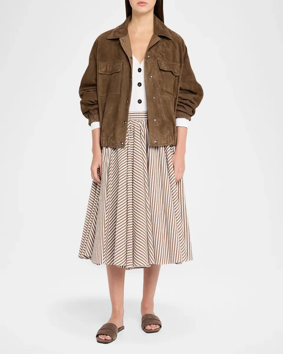 Brunello Cucinelli Stripe Cotton Poplin Midi Circle Skirt | Thumbnail 2 Brunello Cucinelli Stripe Cotton Poplin Midi Circle Skirt | Thumbnail 2