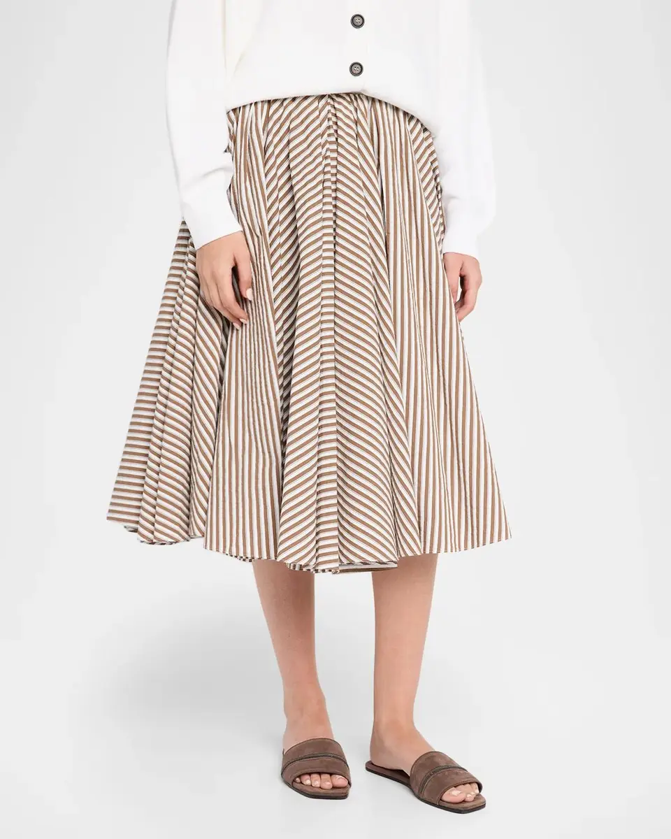 Brunello Cucinelli Stripe Cotton Poplin Midi Circle Skirt | Thumbnail 4 Brunello Cucinelli Stripe Cotton Poplin Midi Circle Skirt | Thumbnail 4