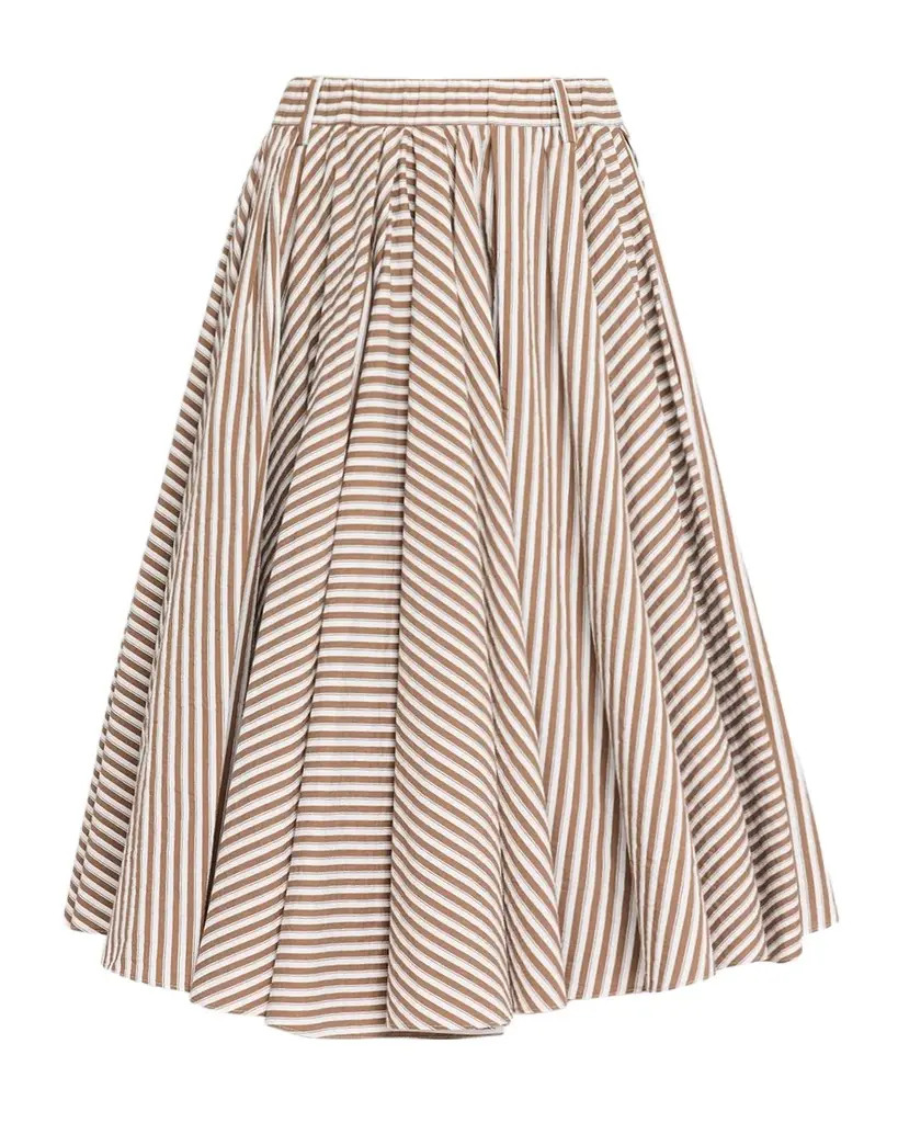 Brunello Cucinelli Stripe Cotton Poplin Midi Circle Skirt