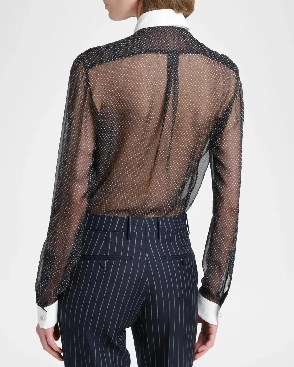 Tom Ford Net-Print Losange Silk Chiffon Button-Down Shirt | Thumbnail 3 Tom Ford Net-Print Losange Silk Chiffon Button-Down Shirt | Thumbnail 3
