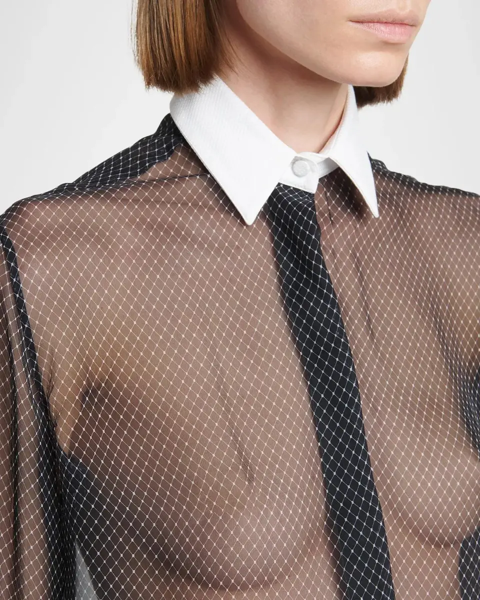 Tom Ford Net-Print Losange Silk Chiffon Button-Down Shirt | Thumbnail 5 Tom Ford Net-Print Losange Silk Chiffon Button-Down Shirt | Thumbnail 5