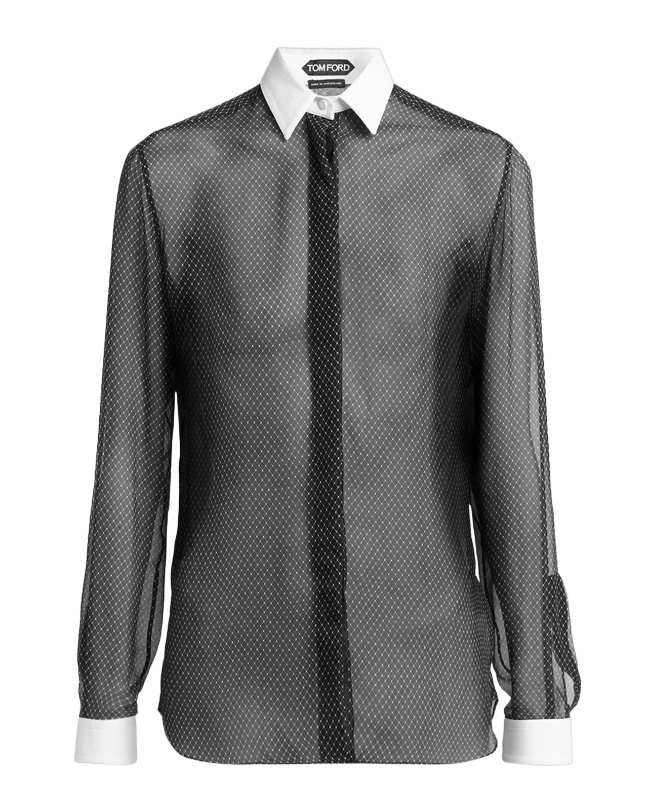 Net-Print Losange Silk Chiffon Button-Down Shirt